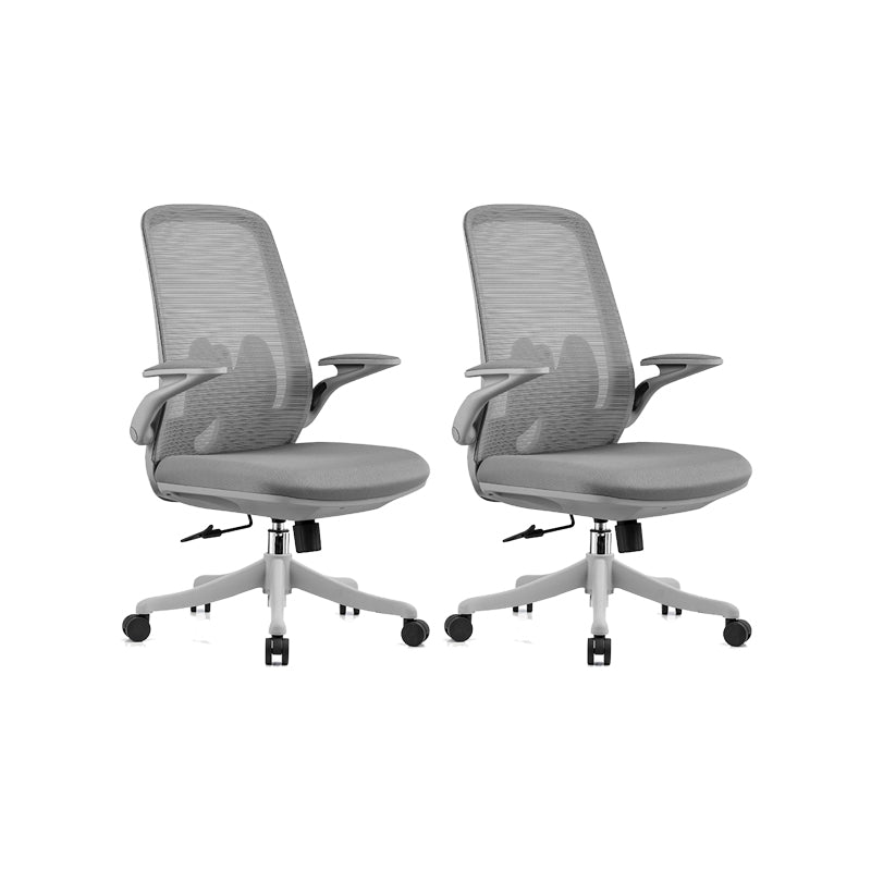 Flip-Up Armrest Chair Microfiber Desk High Back Chair Breathable Air Grid Lumbar Support Grey 2 Piece Set Without Headrest Clearhalo 'furn' 'furn_office_chair' 'Furniture' 'Office Chairs' 'Office Furniture' 'office_chair' 6201297