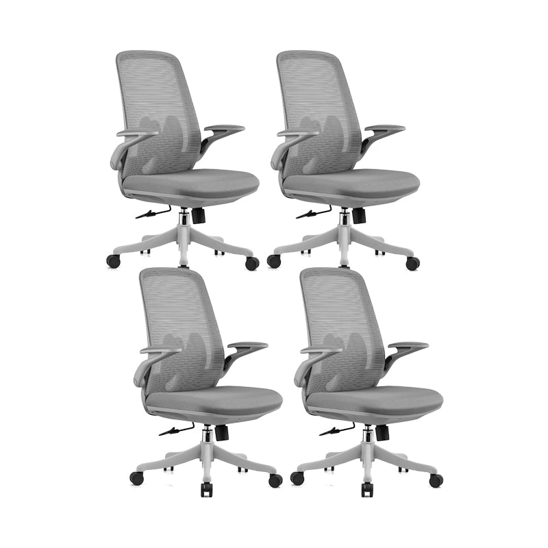 Flip-Up Armrest Chair Microfiber Desk High Back Chair Breathable Air Grid Lumbar Support Grey 4 Piece Set Without Headrest Clearhalo 'furn' 'furn_office_chair' 'Furniture' 'Office Chairs' 'Office Furniture' 'office_chair' 6201298