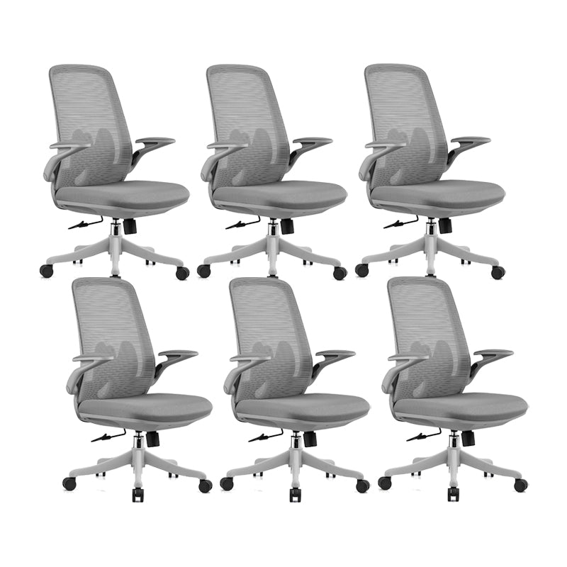 Flip-Up Armrest Chair Microfiber Desk High Back Chair Breathable Air Grid Lumbar Support Grey 6 Piece Set Without Headrest Clearhalo 'furn' 'furn_office_chair' 'Furniture' 'Office Chairs' 'Office Furniture' 'office_chair' 6201299