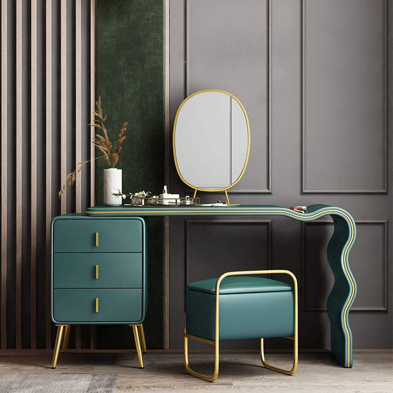 Vanity di trucco verde con 3 cassetti di stoccaggio da 18,89 "Capestre in pelle ampia