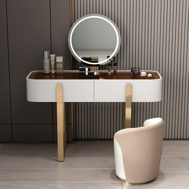 Glam Vanity Makeup Table Set Glass Top Dressing Table with Double Drawers Clearhalo 'Bedroom Furniture' 'furn' 'furn_makeup_vanities' 'Furniture' 'Makeup Vanities' 'makeup_vanities' 6201357