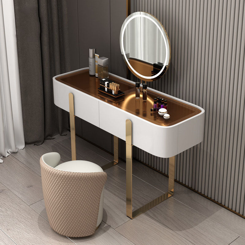 Glam Vanity Makeup Table Set Glass Top Dressing Table with Double Drawers Clearhalo 'Bedroom Furniture' 'furn' 'furn_makeup_vanities' 'Furniture' 'Makeup Vanities' 'makeup_vanities' 6201358