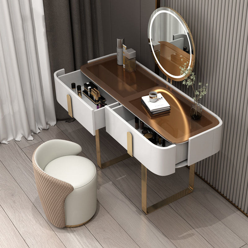 Glam Vanity Makeup Table Set Glass Top Dressing Table with Double Drawers Clearhalo 'Bedroom Furniture' 'furn' 'furn_makeup_vanities' 'Furniture' 'Makeup Vanities' 'makeup_vanities' 6201359