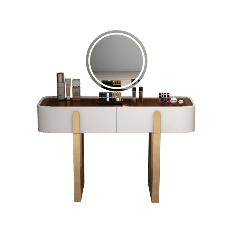 Glam Vanity Makeup Table Set Glass Top Dressing Table with Double Drawers Clearhalo 'Bedroom Furniture' 'furn' 'furn_makeup_vanities' 'Furniture' 'Makeup Vanities' 'makeup_vanities' 6201360