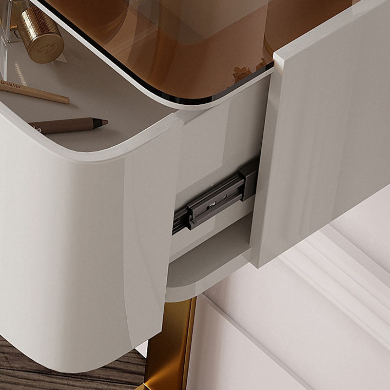 Glam Vanity Makeup Table Set Glass Top Dressing Table with Double Drawers Clearhalo 'Bedroom Furniture' 'furn' 'furn_makeup_vanities' 'Furniture' 'Makeup Vanities' 'makeup_vanities' 6201363