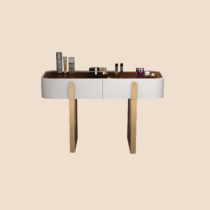 Glam Vanity Makeup Table Set Glass Top Dressing Table with Double Drawers Makeup Vanity Clearhalo 'Bedroom Furniture' 'furn' 'furn_makeup_vanities' 'Furniture' 'Makeup Vanities' 'makeup_vanities' 6201365