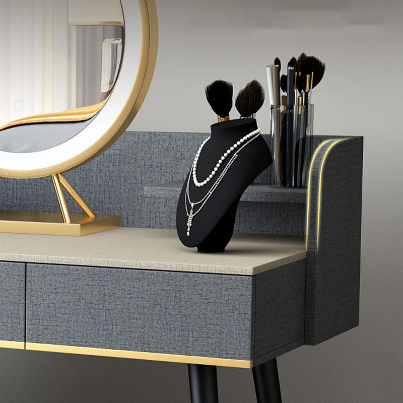 Tocador de maquillaje con madera de cajón con mesa de maquillaje y taburete glamour