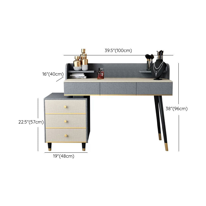 Tocador de maquillaje con madera de cajón con mesa de maquillaje y taburete glamour