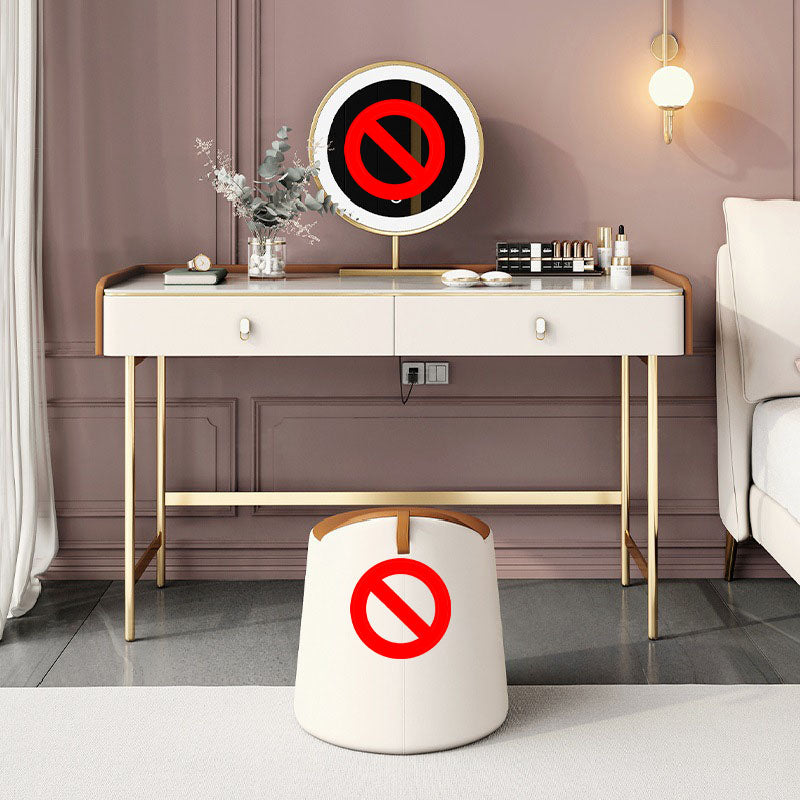 Luxurious tocador de tocador 2 cajones de almacenamiento con base de oro en blanco