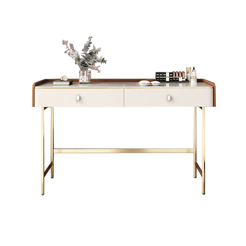 Luxurious tocador de tocador 2 cajones de almacenamiento con base de oro en blanco