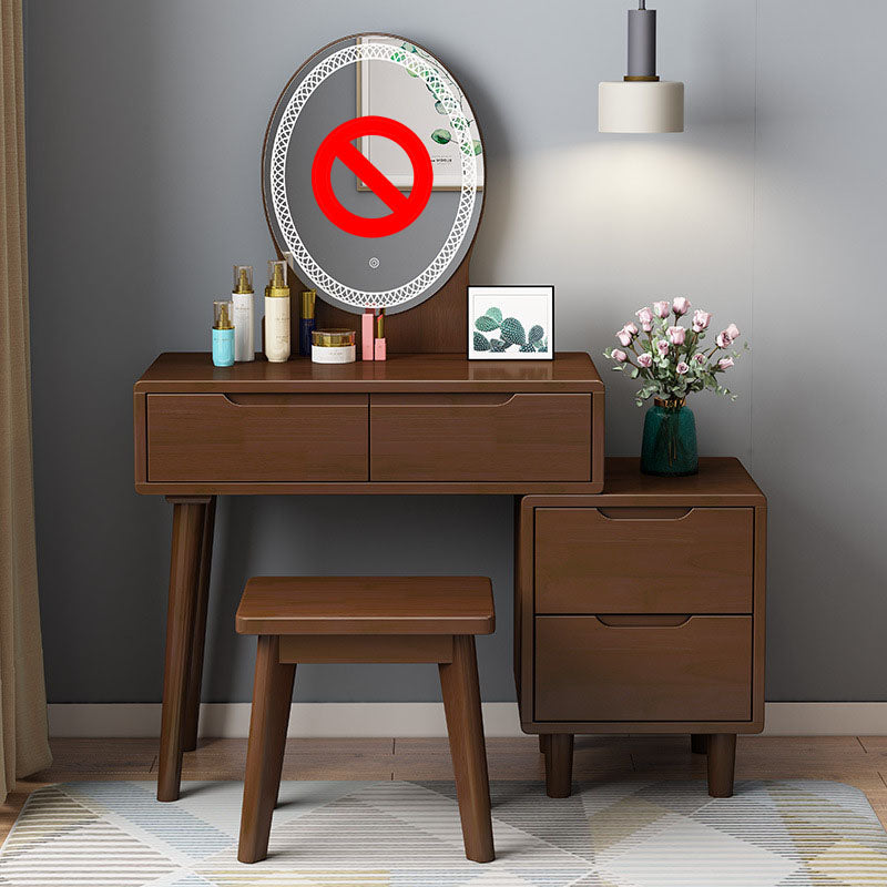 Table de vanité de caoutchouc scandinave avec tabouret et 4 tiroirs