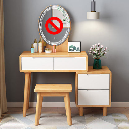 Table de vanité de caoutchouc scandinave avec tabouret et 4 tiroirs