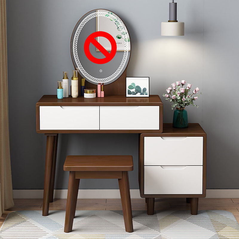 Table de vanité de caoutchouc scandinave avec tabouret et 4 tiroirs