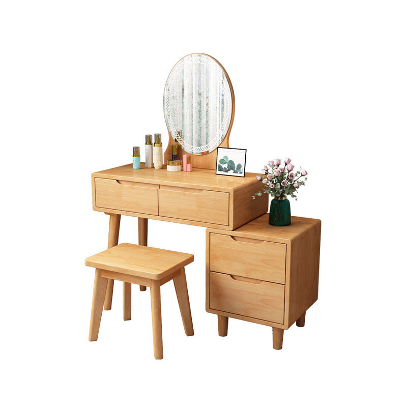 Table de vanité de caoutchouc scandinave avec tabouret et 4 tiroirs
