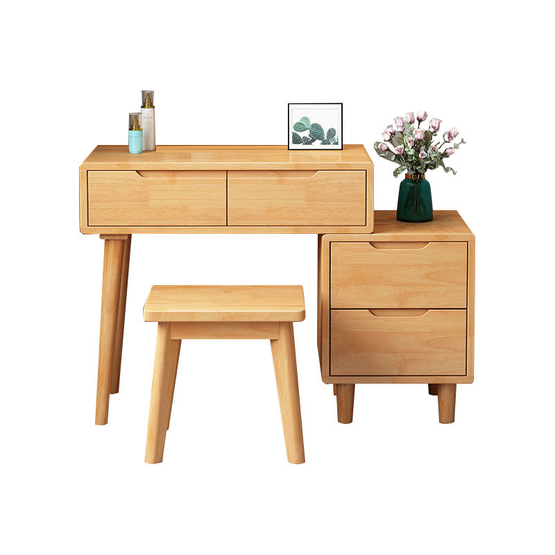Table de vanité de caoutchouc scandinave avec tabouret et 4 tiroirs
