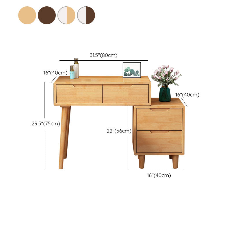 Table de vanité de caoutchouc scandinave avec tabouret et 4 tiroirs