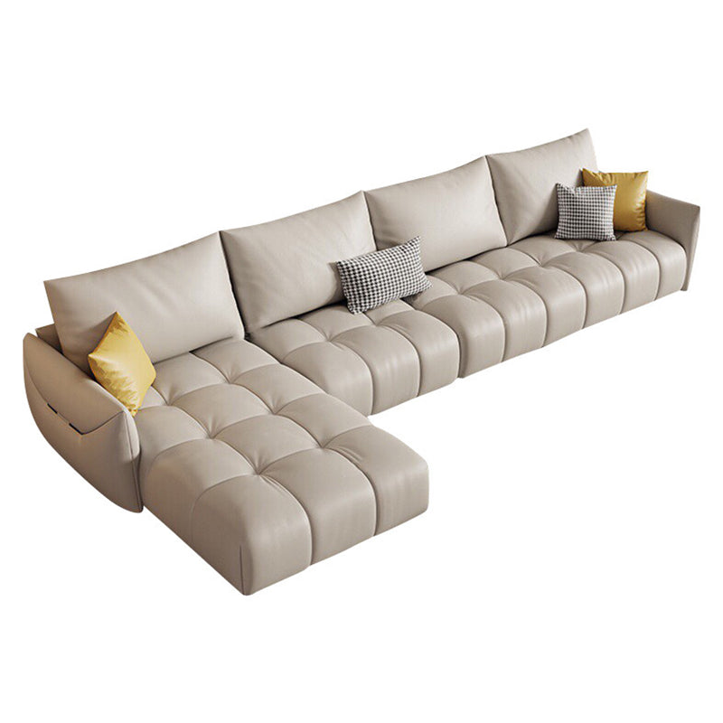 Nordic Pillows Square Arm Living Room Faux Leather Stationary Seating Clearhalo 'furn' 'furn_sectionals' 'Furniture' 'Living Room Furniture' 'Sectionals' 6201680