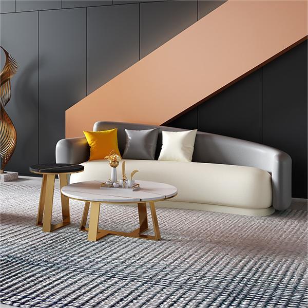 Sofá curva de espalda apretada contemporánea con almohada, sofá de brazo de esmoquin de cuero