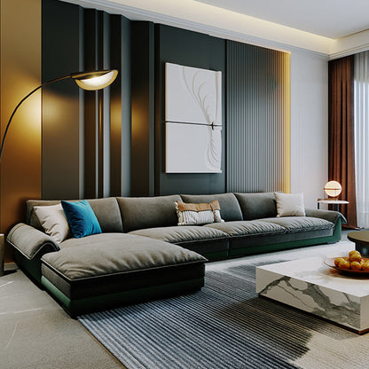 Contemporary Stationary Fabric Living Room Flared Arm Pillows Seating Gray-Green Left Clearhalo 'furn' 'furn_sectionals' 'Furniture' 'Living Room Furniture' 'Sectionals' 6201716