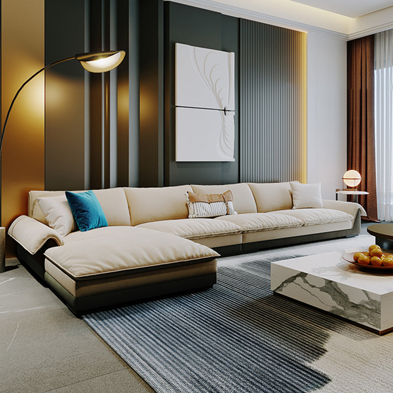 Contemporary Stationary Fabric Living Room Flared Arm Pillows Seating Off-White Left Clearhalo 'furn' 'furn_sectionals' 'Furniture' 'Living Room Furniture' 'Sectionals' 6201718