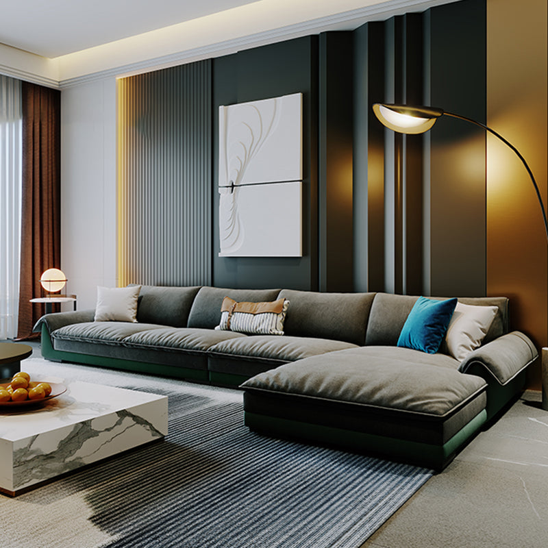 Contemporary Stationary Fabric Living Room Flared Arm Pillows Seating Gray-Green Right Clearhalo 'furn' 'furn_sectionals' 'Furniture' 'Living Room Furniture' 'Sectionals' 6201725