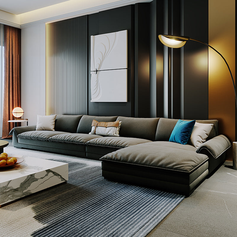 Contemporary Stationary Fabric Living Room Flared Arm Pillows Seating Grey Right Clearhalo 'furn' 'furn_sectionals' 'Furniture' 'Living Room Furniture' 'Sectionals' 6201728