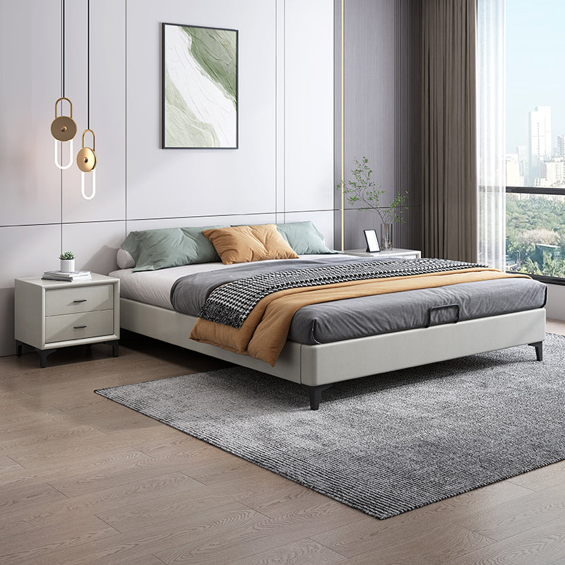 Contemporary 11.02 " Tall Wooden Frame Platform Bed for Bedroom Off-White Clearhalo 'Bedroom Furniture' 'Beds' 'furn' 'furn_beds' 'Furniture' 6201769