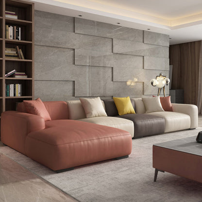 Stationary Faux Leather Living Room Square Arm Cushions Sofa