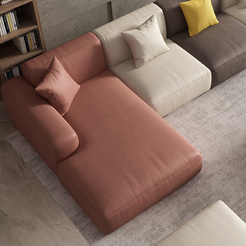 Stationary Faux Leather Living Room Square Arm Cushions Sofa