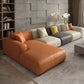 Stationary Faux Leather Living Room Square Arm Cushions Sofa