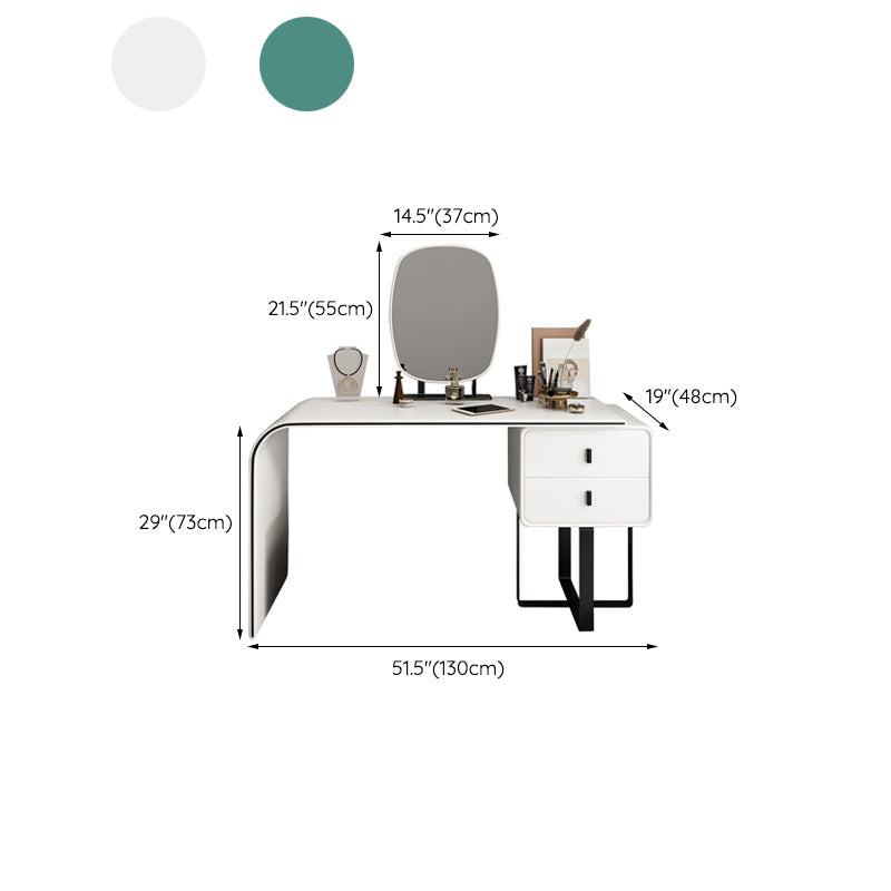 IJdelheid van 2 ladesset echte leer- en metalen make-upkapidafel met spiegel en ontlasting