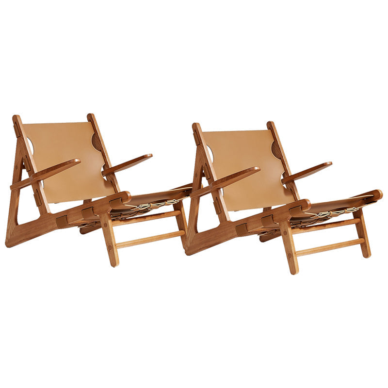 Mid-Century Modern Solid Wood Frame Square Arms Lounge Accent Chair Brown 2 Piece Set Brown Clearhalo 'Accent Chairs' 'accent_chairs' 'Chairs & Seating' 'furn' 'furn_accent_chairs' 'Furniture' 'Living Room Furniture' 6202121