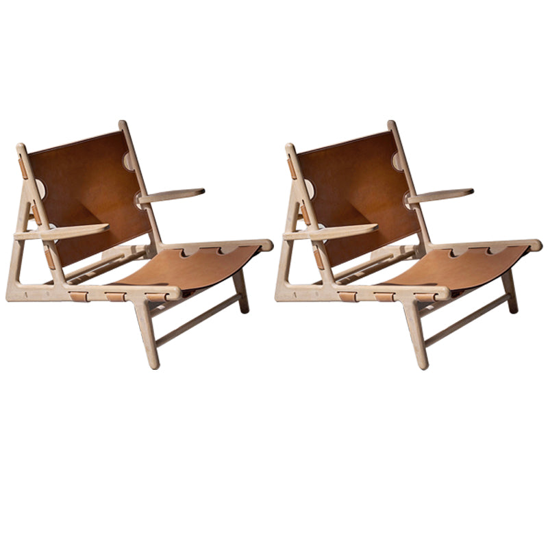 Mid-Century Modern Solid Wood Frame Square Arms Lounge Accent Chair Brown 2 Piece Set Natural Wood Clearhalo 'Accent Chairs' 'accent_chairs' 'Chairs & Seating' 'furn' 'furn_accent_chairs' 'Furniture' 'Living Room Furniture' 6202124