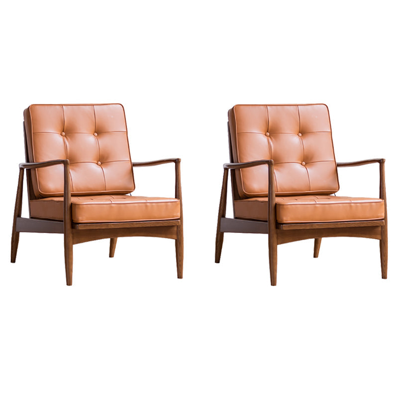 Tufted Cushions Chair Faux Leather Square Arm Chair with Brone 4 Legs Brown 2 Piece Set Brown Clearhalo 'Accent Chairs' 'accent_chairs' 'Chairs & Seating' 'furn' 'furn_accent_chairs' 'Furniture' 'Living Room Furniture' 6202136
