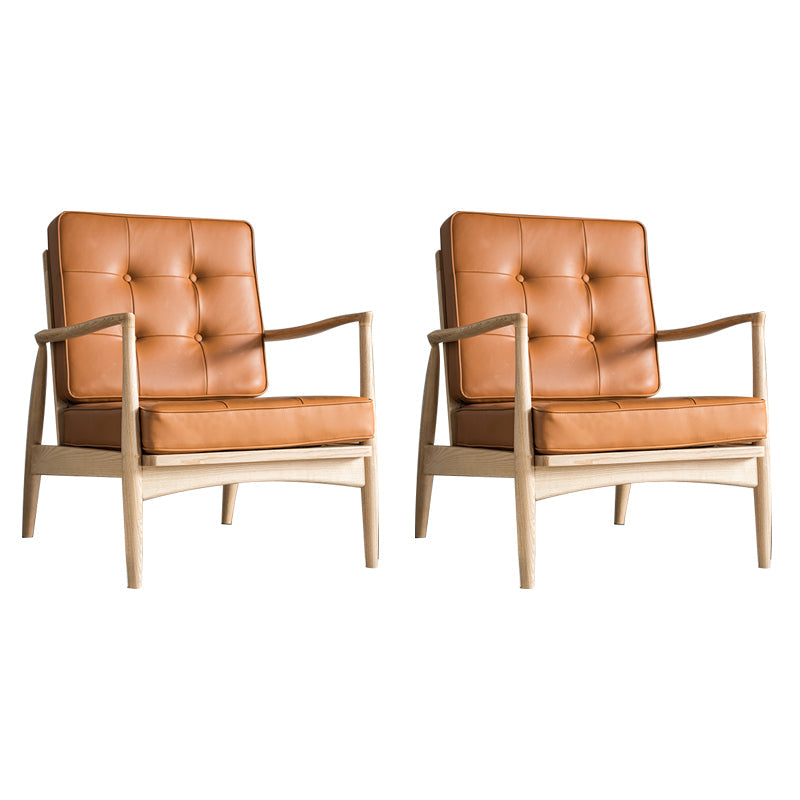 Tufted Cushions Chair Faux Leather Square Arm Chair with Brone 4 Legs Brown 2 Piece Set Natural Wood Clearhalo 'Accent Chairs' 'accent_chairs' 'Chairs & Seating' 'furn' 'furn_accent_chairs' 'Furniture' 'Living Room Furniture' 6202137