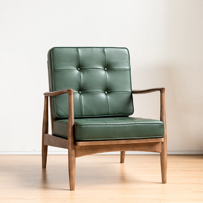 Tufted Cushions Chair Faux Leather Square Arm Chair with Brone 4 Legs Green 1 Piece Brown Clearhalo 'Accent Chairs' 'accent_chairs' 'Chairs & Seating' 'furn' 'furn_accent_chairs' 'Furniture' 'Living Room Furniture' 6202139