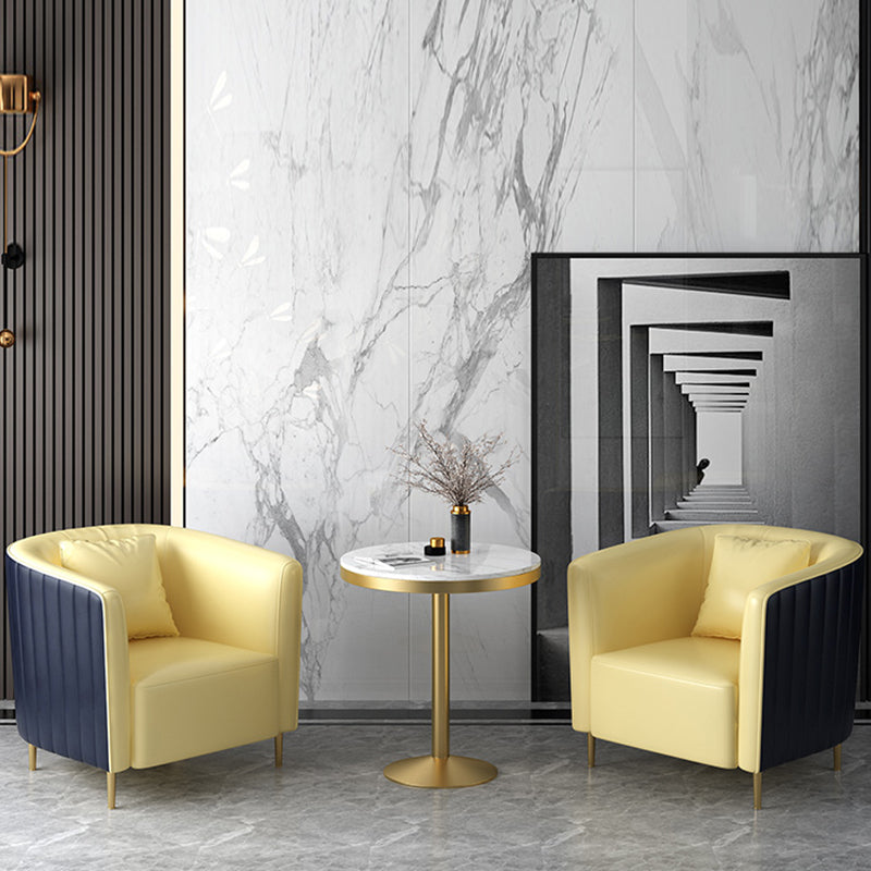 Pillow Back Arms Included Chair Gold Four Legs Barrel Accent Chair