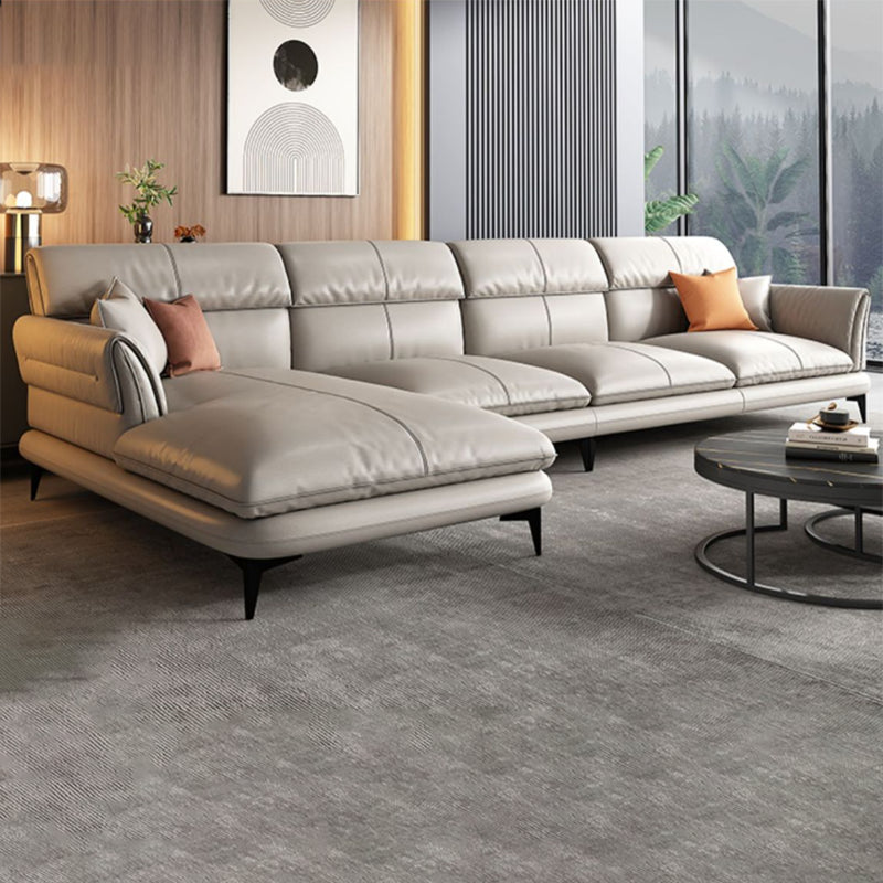 Modern Cushions Flared Arm Seating Living Room Faux Leather Stationary Sofa Off-White Left Clearhalo 'furn' 'furn_sectionals' 'Furniture' 'Living Room Furniture' 'Sectionals' 6202209