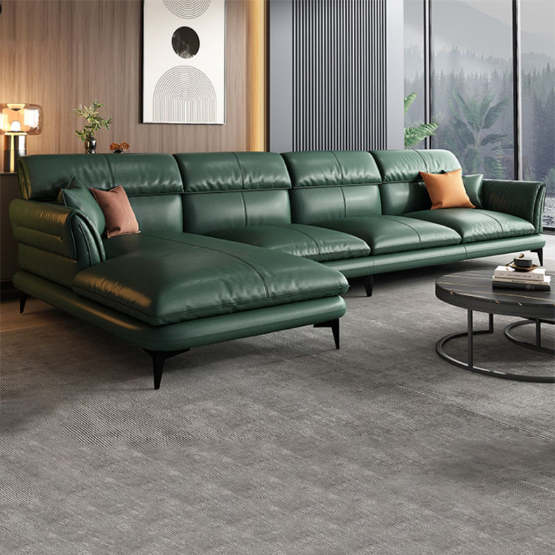 Modern Cushions Flared Arm Seating Living Room Faux Leather Stationary Sofa Blackish Green Left Clearhalo 'furn' 'furn_sectionals' 'Furniture' 'Living Room Furniture' 'Sectionals' 6202215