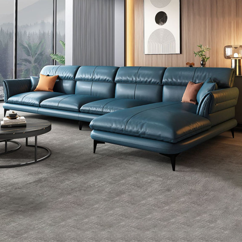 Modern Cushions Flared Arm Seating Living Room Faux Leather Stationary Sofa Blue Right Clearhalo 'furn' 'furn_sectionals' 'Furniture' 'Living Room Furniture' 'Sectionals' 6202217