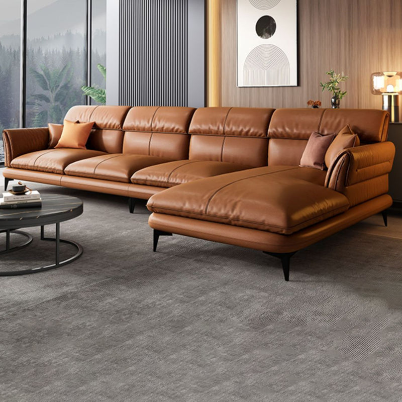 Modern Cushions Flared Arm Seating Living Room Faux Leather Stationary Sofa Orange Right Clearhalo 'furn' 'furn_sectionals' 'Furniture' 'Living Room Furniture' 'Sectionals' 6202219