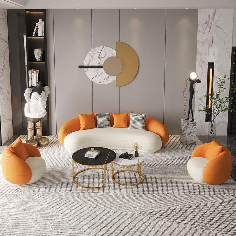 Sloped Arm Tight Back Curved Sofa Contemporary Faux Leather Sofa