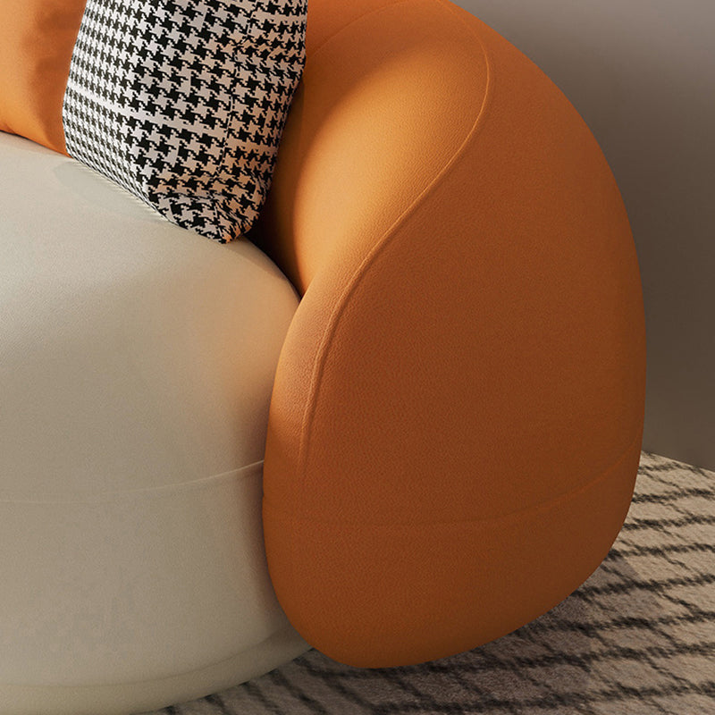 Sloped Arm Tight Back Curved Sofa Contemporary Faux Leather Sofa