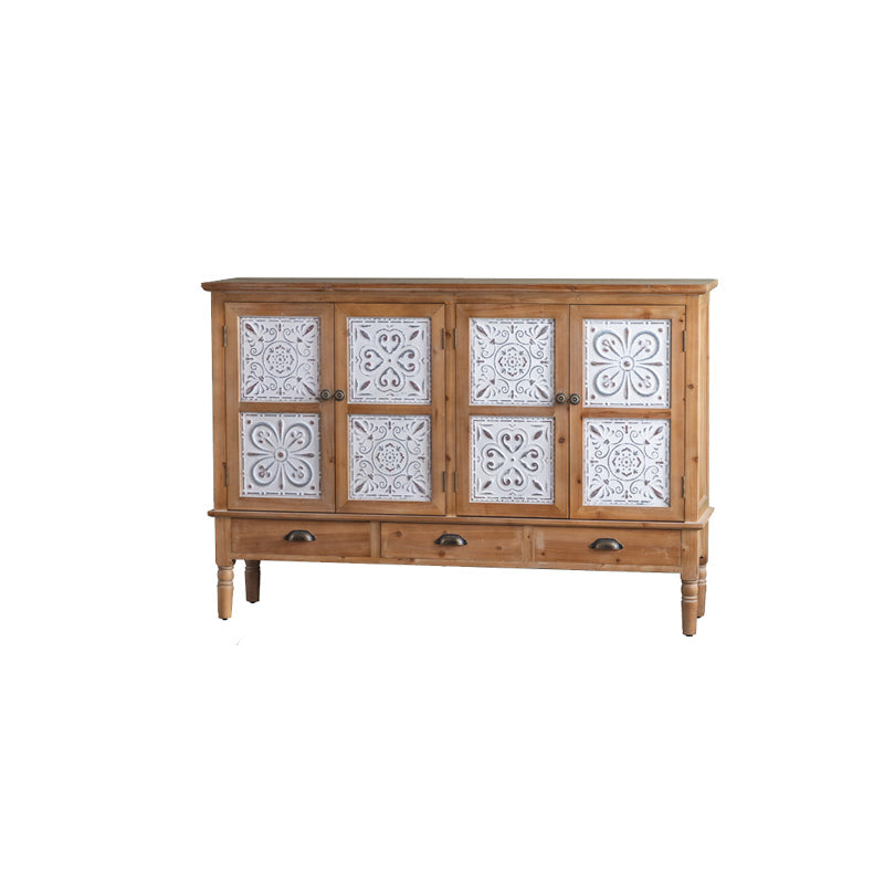 Armoire à accent industriel en nature naturelle avec une porte et des tiroirs en bois massif