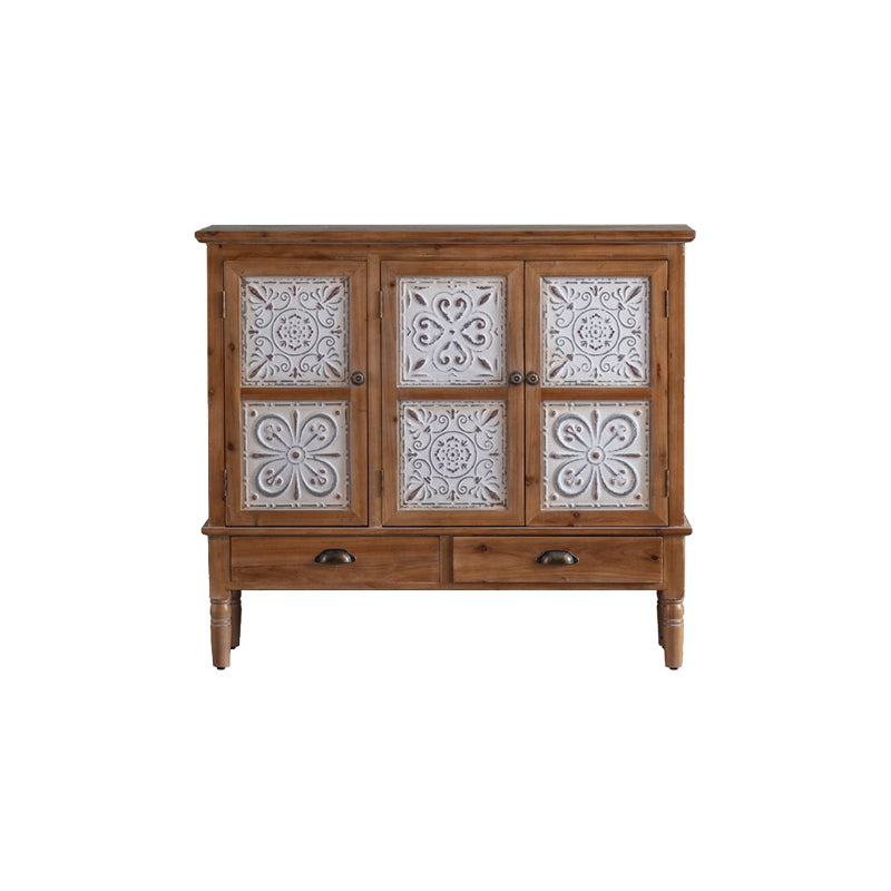 Armoire à accent industriel en nature naturelle avec une porte et des tiroirs en bois massif