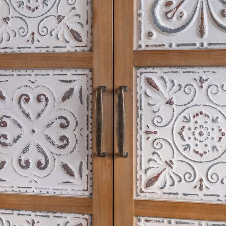 Armoire à accent industriel en nature naturelle avec une porte et des tiroirs en bois massif