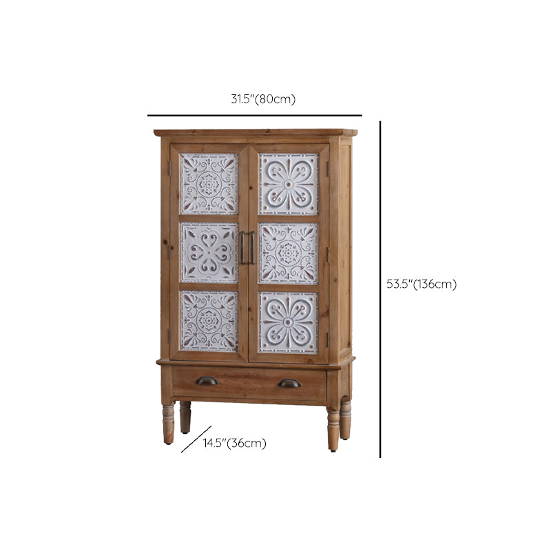 Armoire à accent industriel en nature naturelle avec une porte et des tiroirs en bois massif