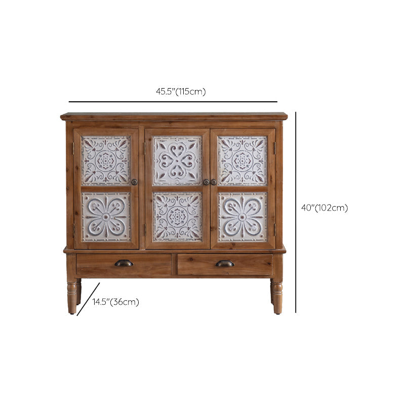 Armoire à accent industriel en nature naturelle avec une porte et des tiroirs en bois massif