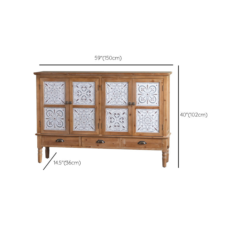 Armoire à accent industriel en nature naturelle avec une porte et des tiroirs en bois massif