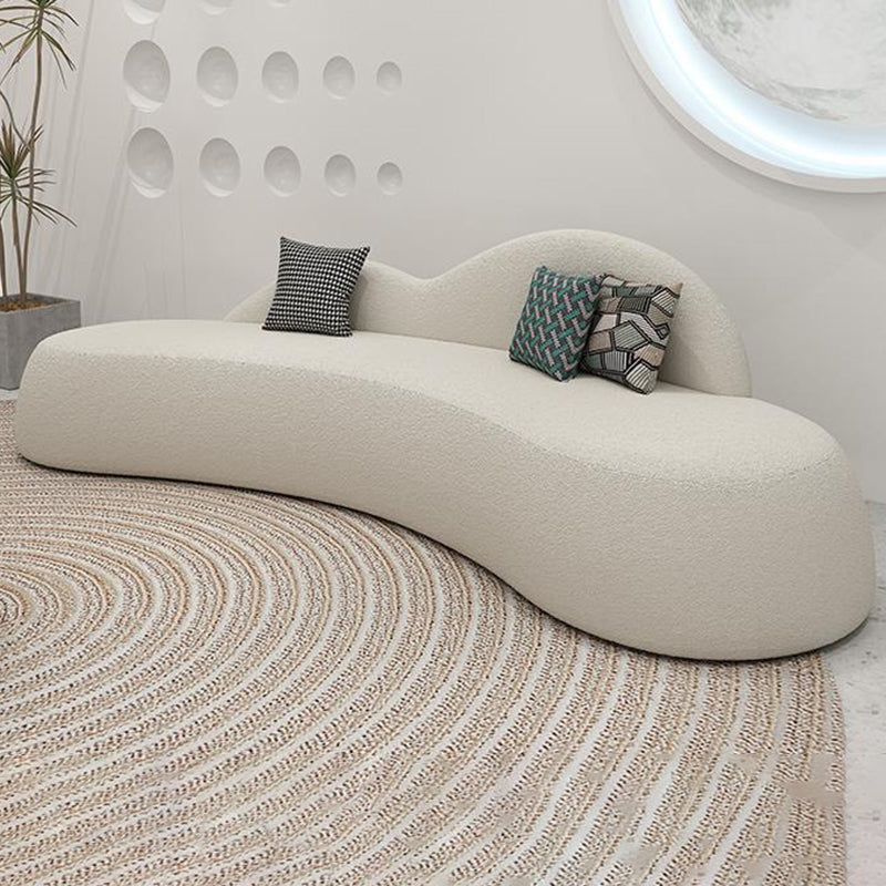 Contemporary Camel Back Armless Settee Fabric Curved Sofa in White